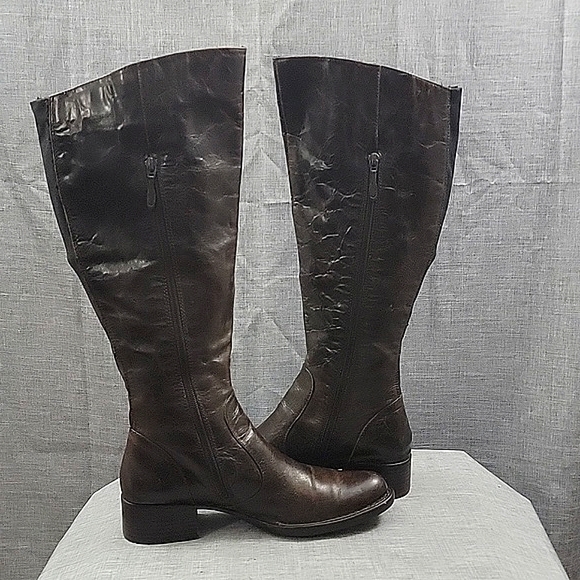 Born crown Roxie Brown marble distressed Leather Knee High Riding Boots Wmn 7M - Picture 1 of 15